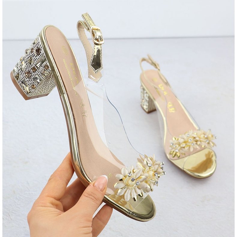 S.Barski Sandale pentru femei transparente pe un post cu zircons Złote S. Barski MR51-725 de aur 1