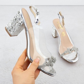 Sandale pentru femei transparente pe un post cu zirconi Silver S.Barski MR51-705 argint 1