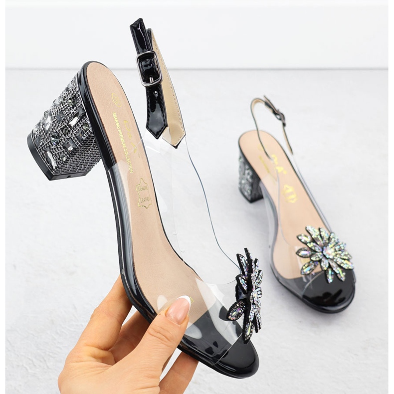 S.Barski Sandale pentru femei transparente pe stâlp cu zircons Czarne S. Barski MR51-002 negru 1