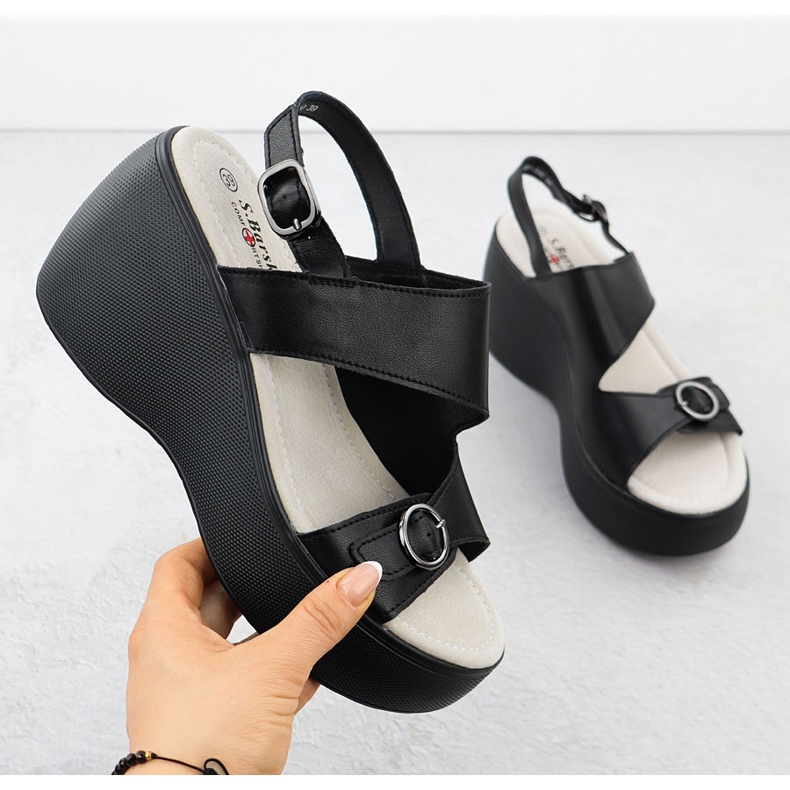 S.Barski Sandale cu pană din piele Black S. Barski LR51-540 negru 1