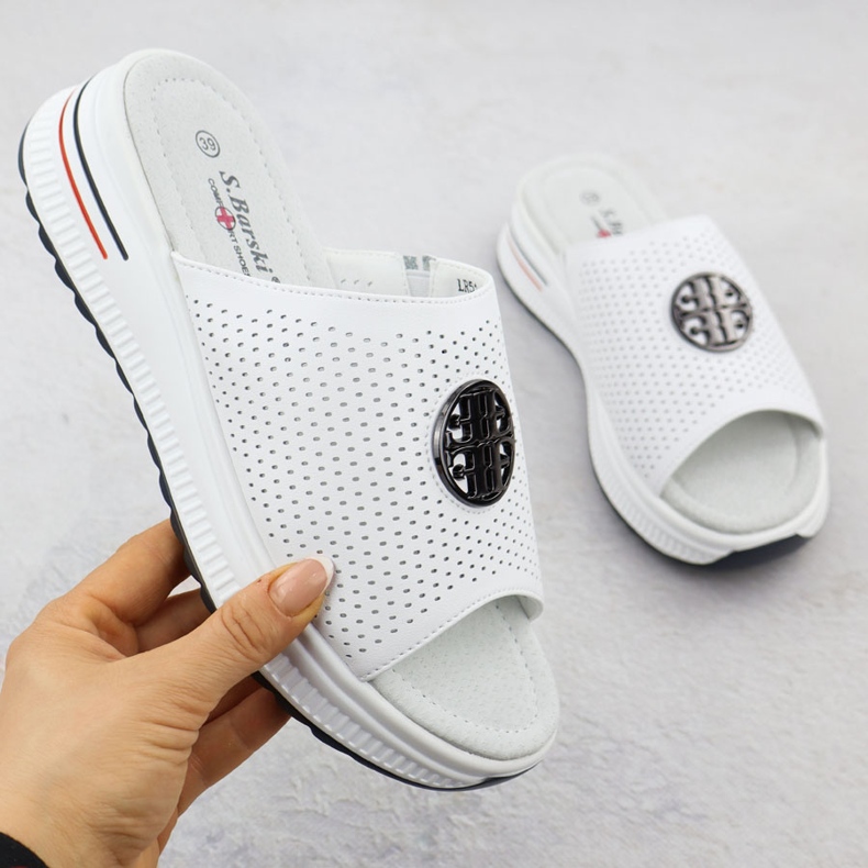 S.Barski Femei Openwork din piele Flip Flops S. Barski LR51-661 alb 1