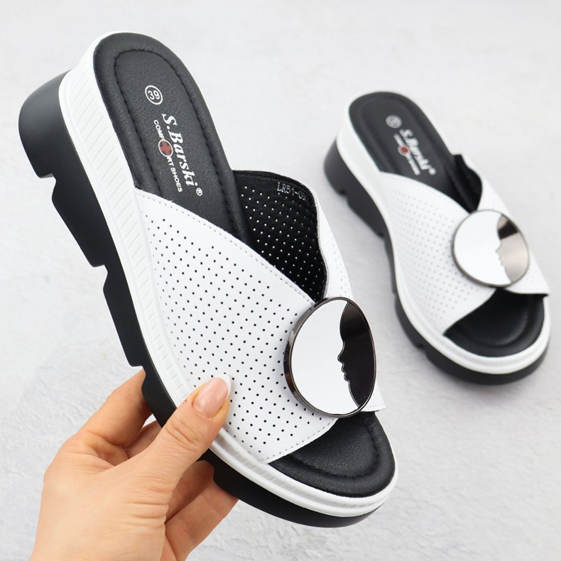 S.Barski FLIP-uri din piele pentru femei Openwork Białe S. Barski LR51-662 alb 1