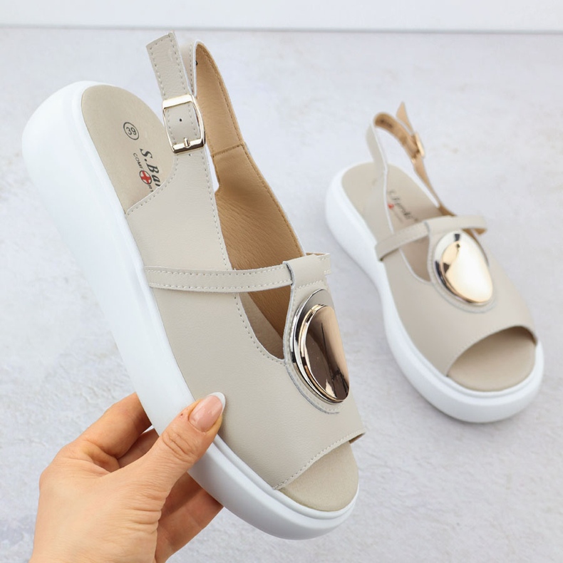 Sandale din piele pentru femei pe platformă bej s.barski gr51-603 1