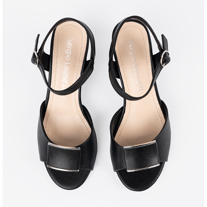 Sergio Leone Sandale pe stâlpul femeilor cu un călcâie în aer liber negru 2