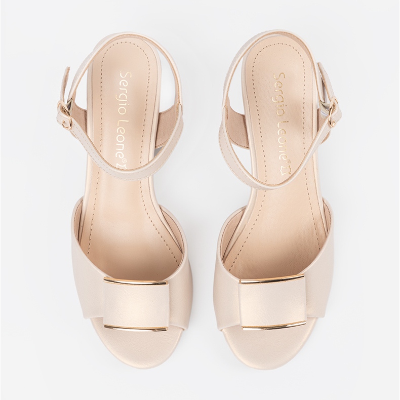 Sergio Leone Sandale pe stâlpul femeilor cu un călcâie cerșitoare deschisă bej 2