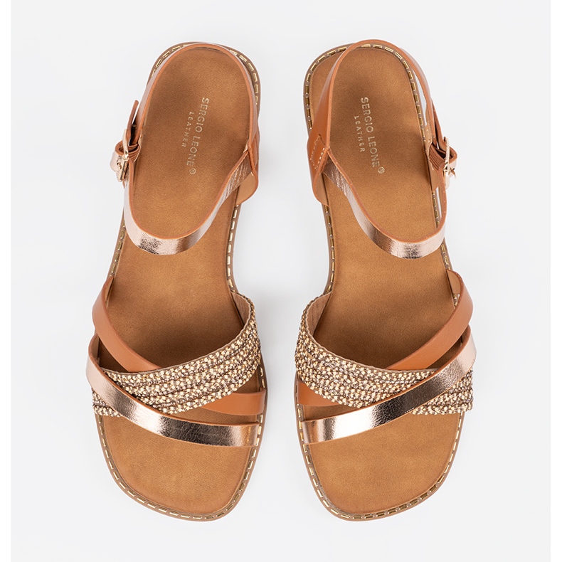 Sandale pentru femei maro pe o talpă plană Sergio Leone 1