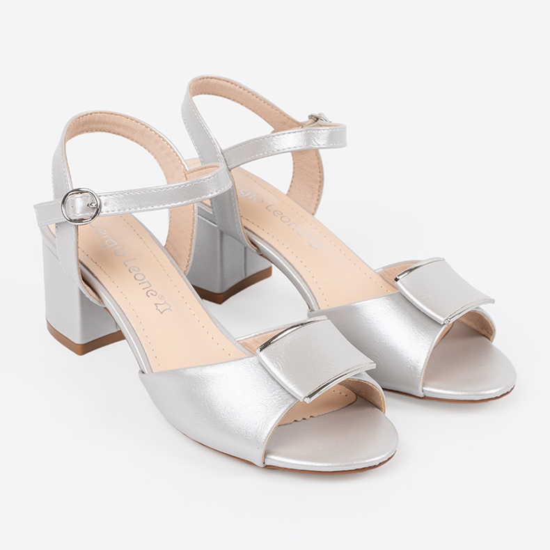 Sergio Leone Sandale pe pilonul femeilor cu un călcâie de argint deschis 1