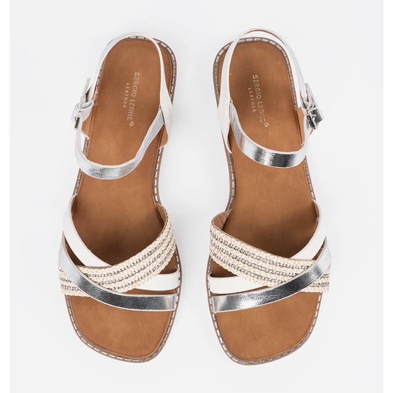 Sandale albe pentru femei pe o talpă plată Sergio Leone 2