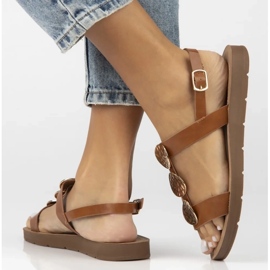 Filippo Sandale din piele plană pentru femei Obacs DS6885/25 maro 2