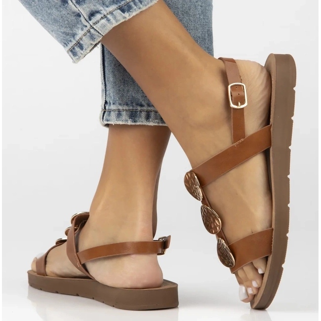 Filippo Sandale din piele plană pentru femei Obacs DS6885/25 maro 2