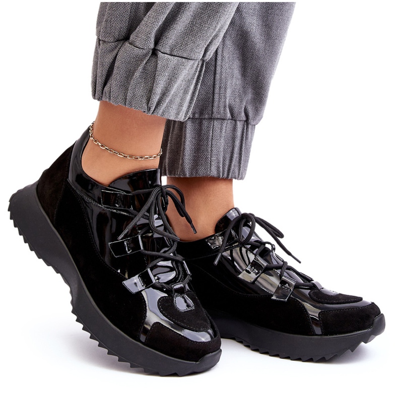 Pantofi sport pentru femei lăcuite din piele M01/2 Zazoo Black negru 4