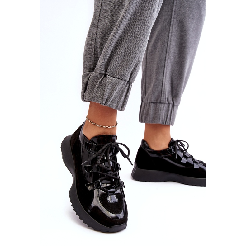 Pantofi sport pentru femei lăcuite din piele M01/2 Zazoo Black negru 2