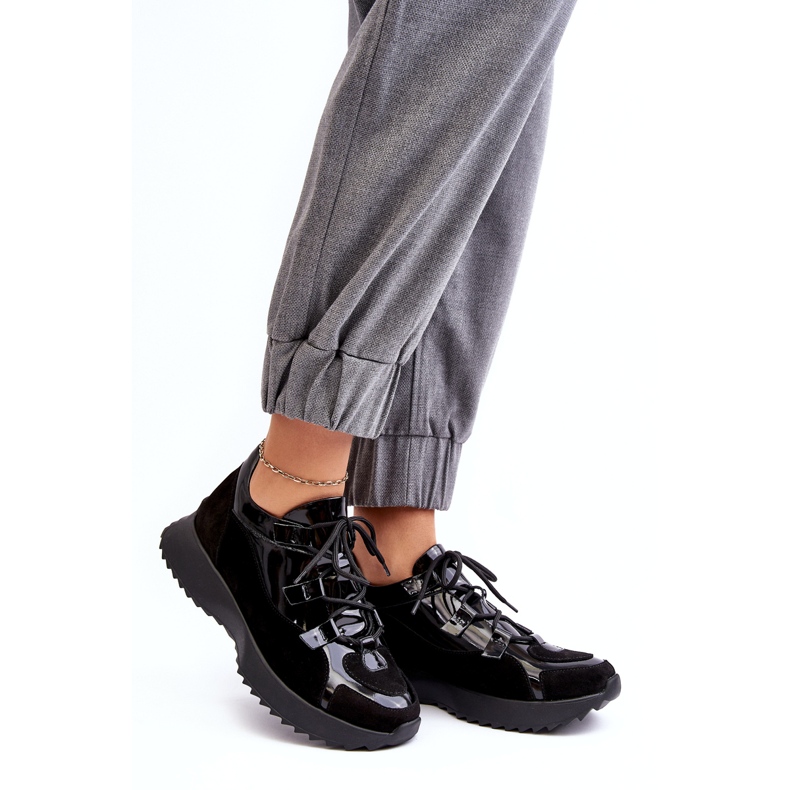 Pantofi sport pentru femei lăcuite din piele M01/2 Zazoo Black negru 1