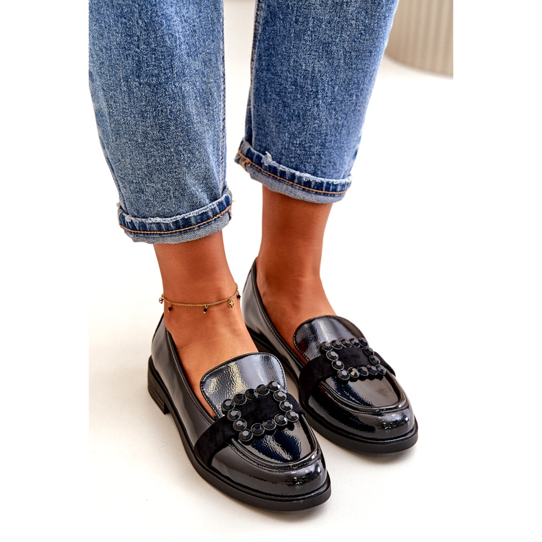 Mocasini Dama Piele Lacuita Cu Decorat, Negru Vinceza 58389 3