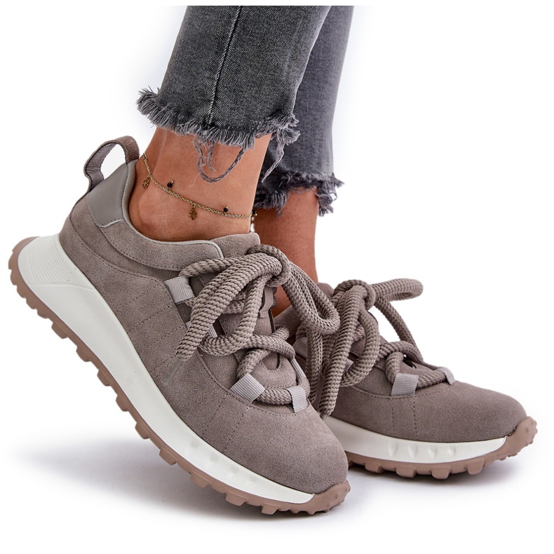 ARTIKER Pantofi dama din piele intoarsa cu sireturi groase Artier 54C1465 gri 8