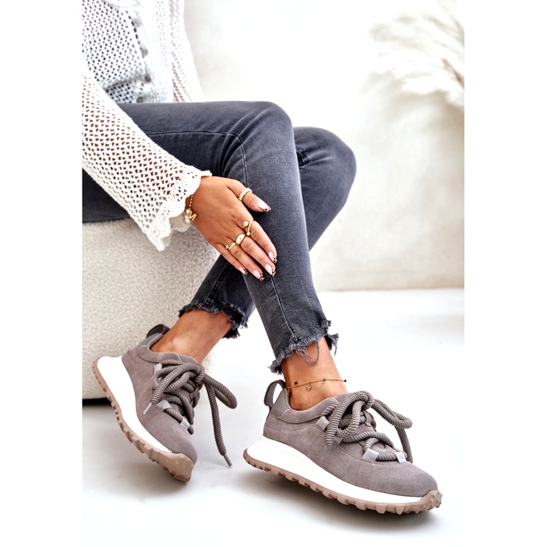 ARTIKER Pantofi dama din piele intoarsa cu sireturi groase Artier 54C1465 gri 5