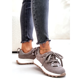 ARTIKER Pantofi dama din piele intoarsa cu sireturi groase Artier 54C1465 gri 3