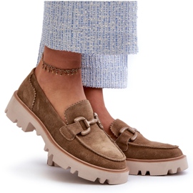 S.Barski Mocasini din piele de căprioară pentru femei cu un ornament TW117 Olive verde 6