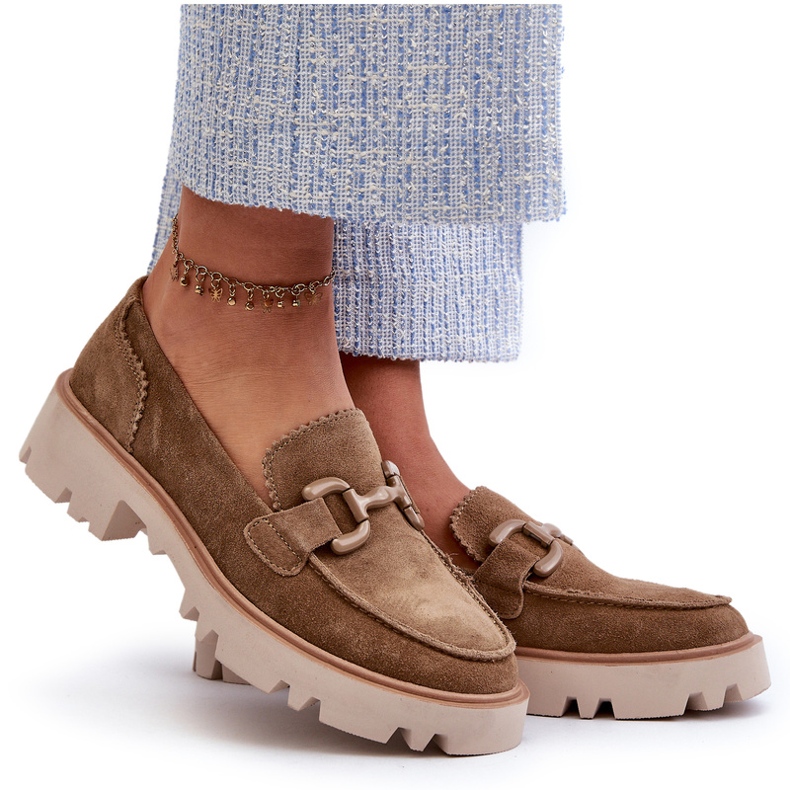 S.Barski Mocasini din piele de căprioară pentru femei cu un ornament TW117 Olive verde 6