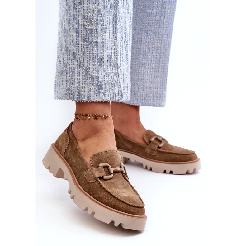 S.Barski Mocasini din piele de căprioară pentru femei cu un ornament TW117 Olive verde 2