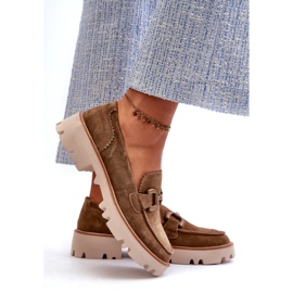 S.Barski Mocasini din piele de căprioară pentru femei cu un ornament TW117 Olive verde 4