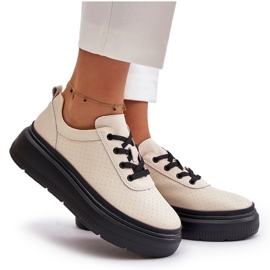 Pantofi sport pentru femei pe platformă din piele naturală bej 41470 Vinceza 4