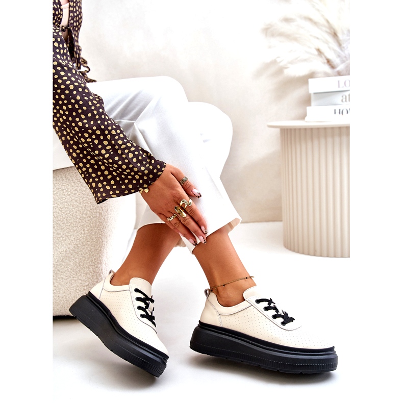Pantofi sport pentru femei pe platformă din piele naturală bej 41470 Vinceza 3