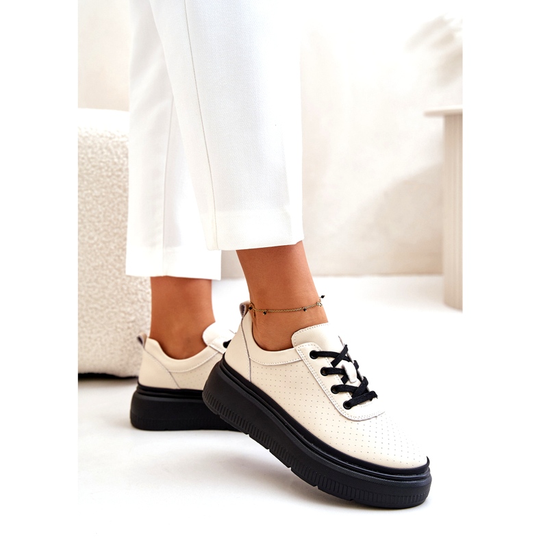 Pantofi sport pentru femei pe platformă din piele naturală bej 41470 Vinceza 1