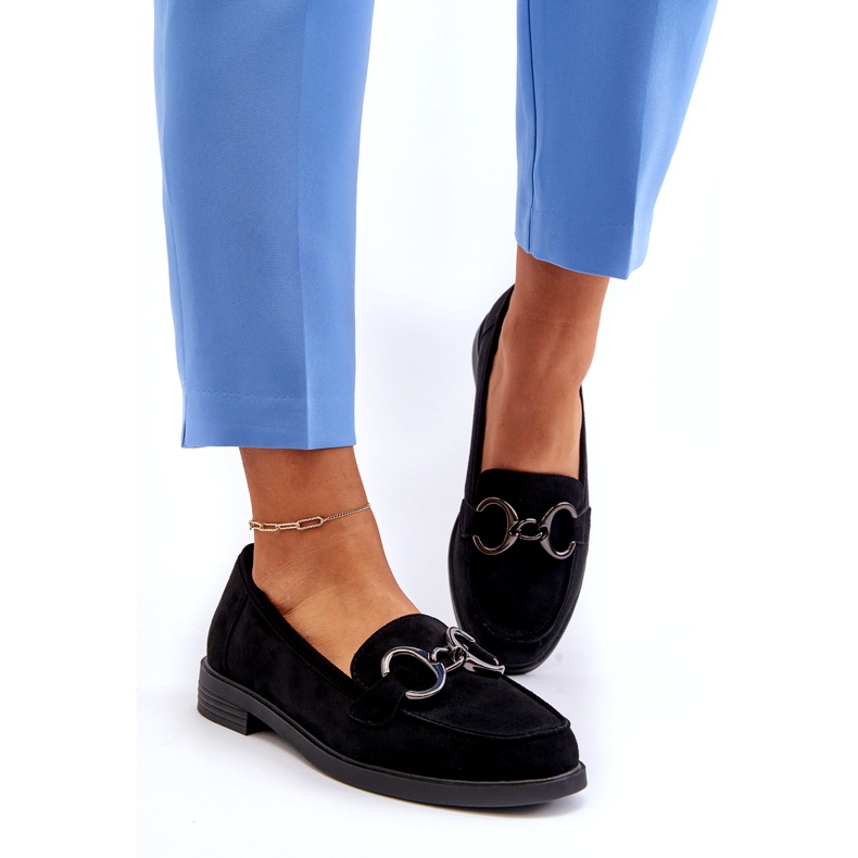 Vinceza Plăcile din piele de căprioară pentru femei cu decorare inserție din piele neagră negru 2