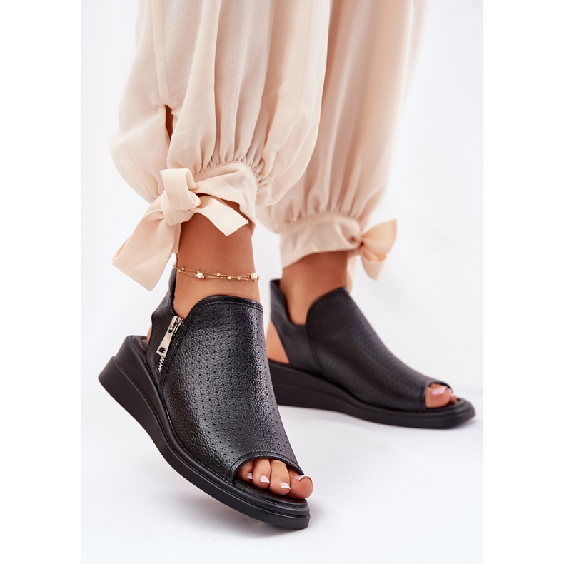 Jezzi Sandale negre pentru femei pe pene negru 2