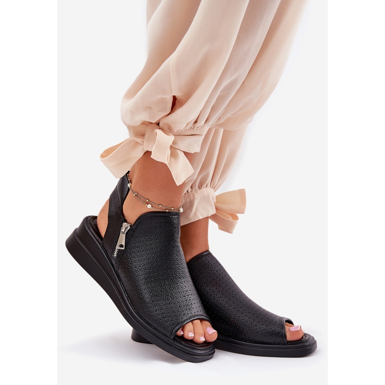 Jezzi Sandale negre pentru femei pe pene negru 1