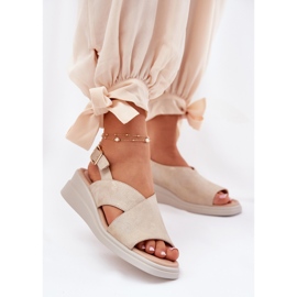 Jezzi Sandale pentru femei pentru o pană cu piele aurii din piele eco de aur 2