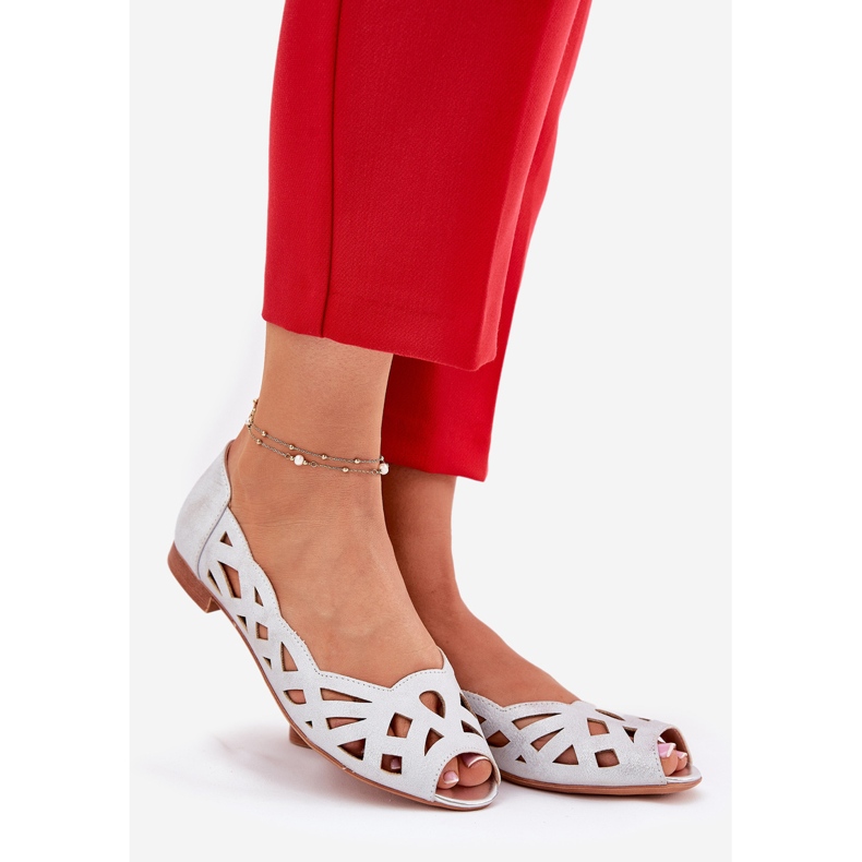 Jezzi Balerine de argint deschise cu degetele goale 1