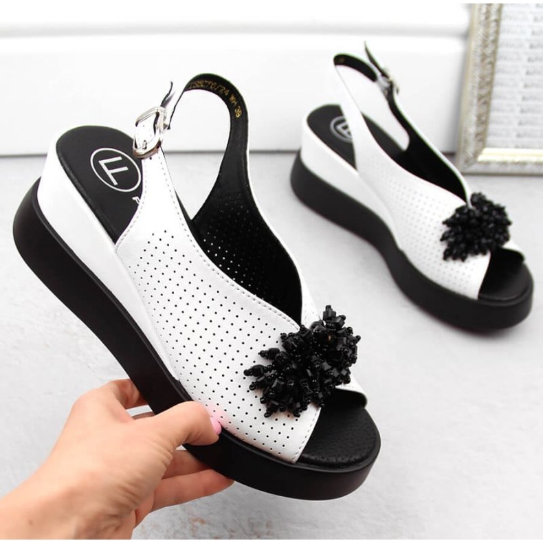 Sandale cu pană din piele cu margele Filippo W PAW529B alb 1