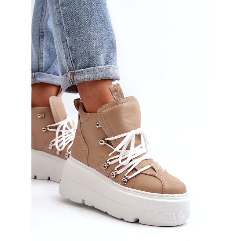 Pantofi sport pentru femei Zazoo 3416 din piele, bej 5