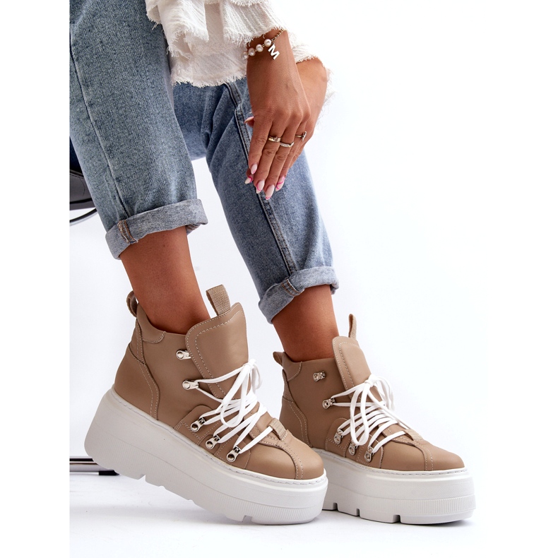 Pantofi sport pentru femei Zazoo 3416 din piele, bej 2