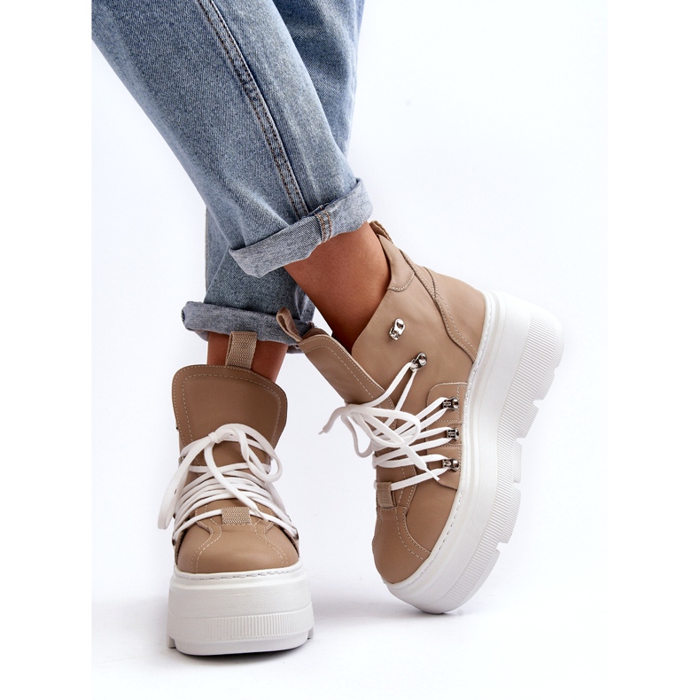 Pantofi sport pentru femei Zazoo 3416 din piele, bej 1