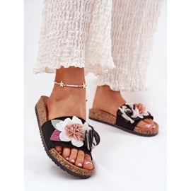 Evento Flip -flops pentru femei cu flori pe platforma de plută neagră negru 2