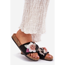 Evento Flip -flops pentru femei cu flori pe platforma de plută neagră negru 1