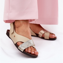 Sandale din piele pentru Velcro Zazoo 40141 Beige-Gold bej 2