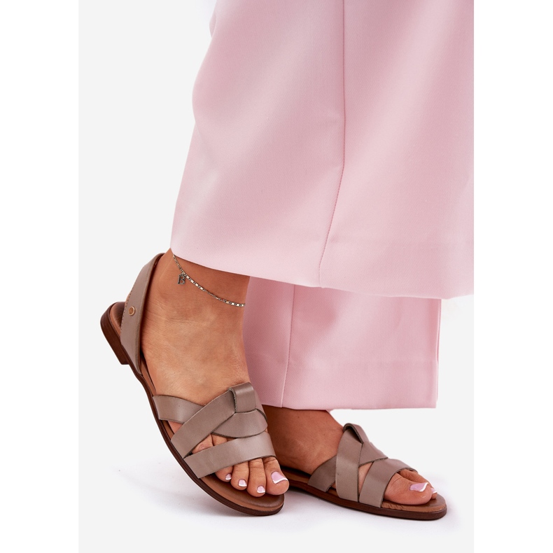 Zazoo 40185 Sandale Beige Dark Beige din piele confortabilă bej 1