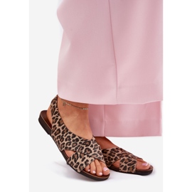 Zazoo Sandale din piele pentru femei maro leopard leopard bej 1