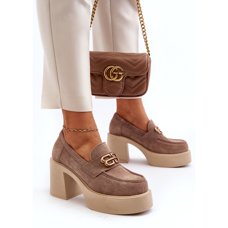 Zazoo 20170 pantofi din piele de căprioară pe un post gros bej 4