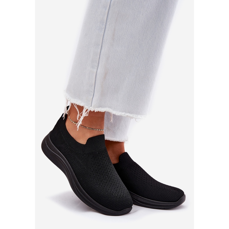 Pantofi sport cu slip-on din material negru pentru femei 1