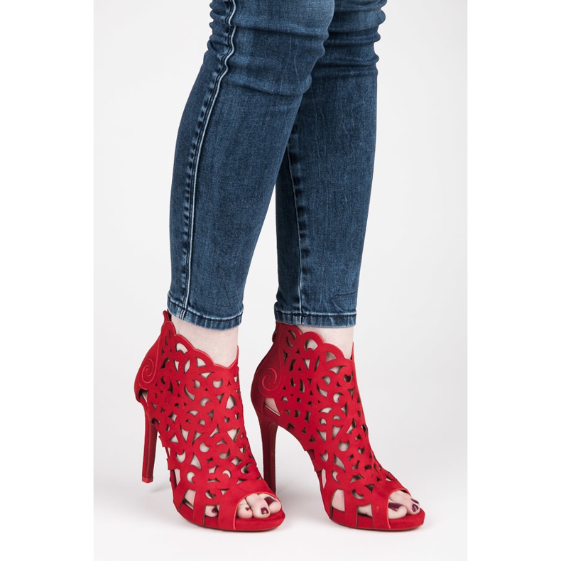 Vices Sandale ajurate cu fermoar roșu 1