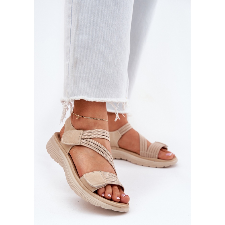 Evento Sandale confortabile cu velcro pentru damă, bej 2