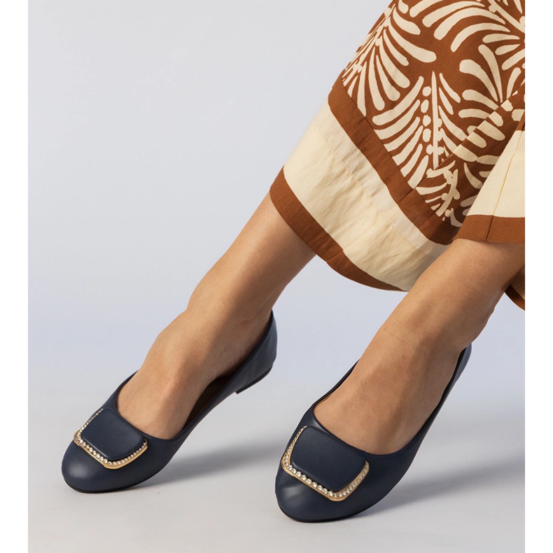 Ballerine pentru femei albastre bleumarin cu zirconi albastru 1