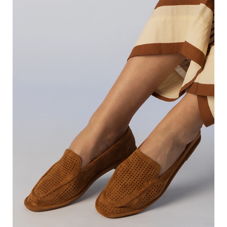 Caramel Openwork Loafers de la Ekozamsz maro 1