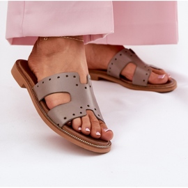 Zazoo 40326 Papuci pentru femei cu decupaje decorative Dark Boon bej 2