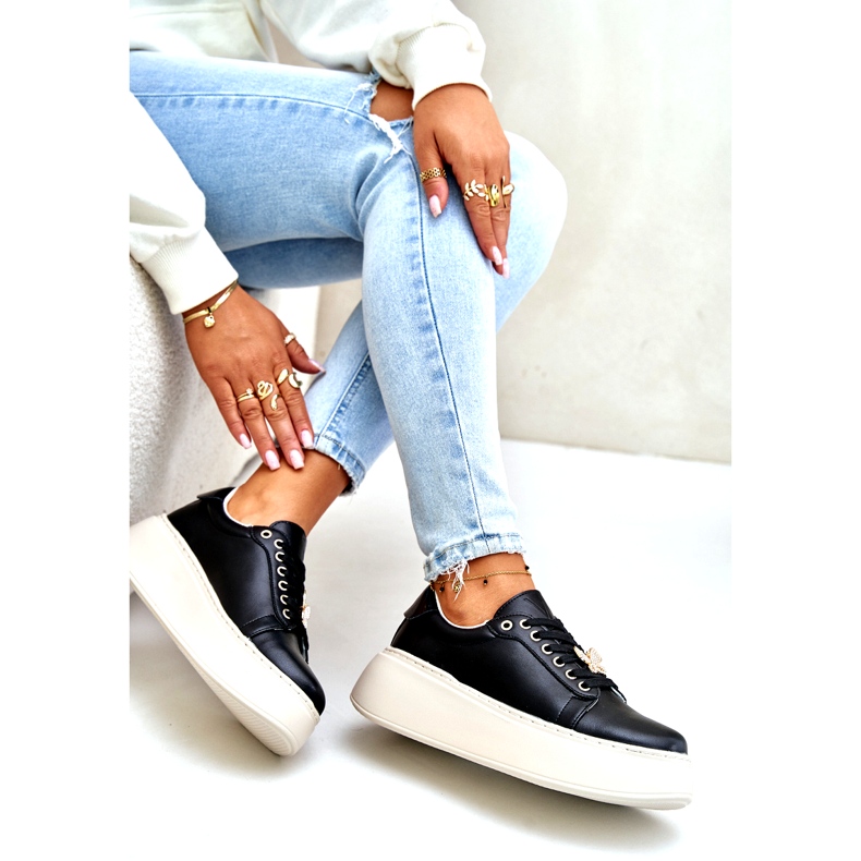 Vinceza Adidași din piele pe platformă cu un negru roz Vincez 89101 5